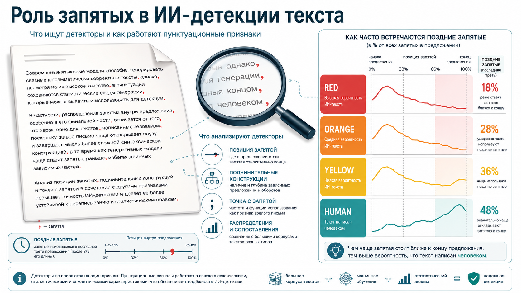 О роли запятых в ИИ-детекции генеративных текстов: что ищут детекторы и как это используют против вас